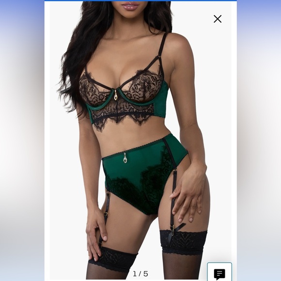 *NEW WITH TAGS* Green Lace Lingerie Set - Picture 1 of 4